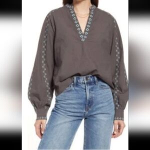 Embroidered Gray Women's Top